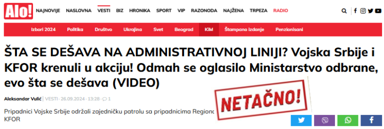 Zajednička patrola VJ i KFOR-a za Alo „pokret&hellip;