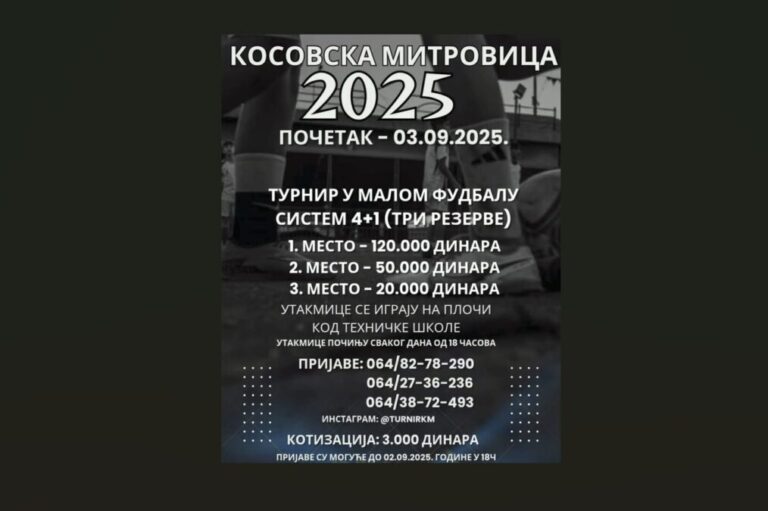 Kosovska Mitrovica: Turnir u malom fudbalu od 3. septembra na platou kod Tehničke škole