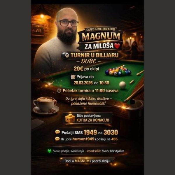 Bilijar turnir za Miloša Tripkovića u subotu u&hellip;