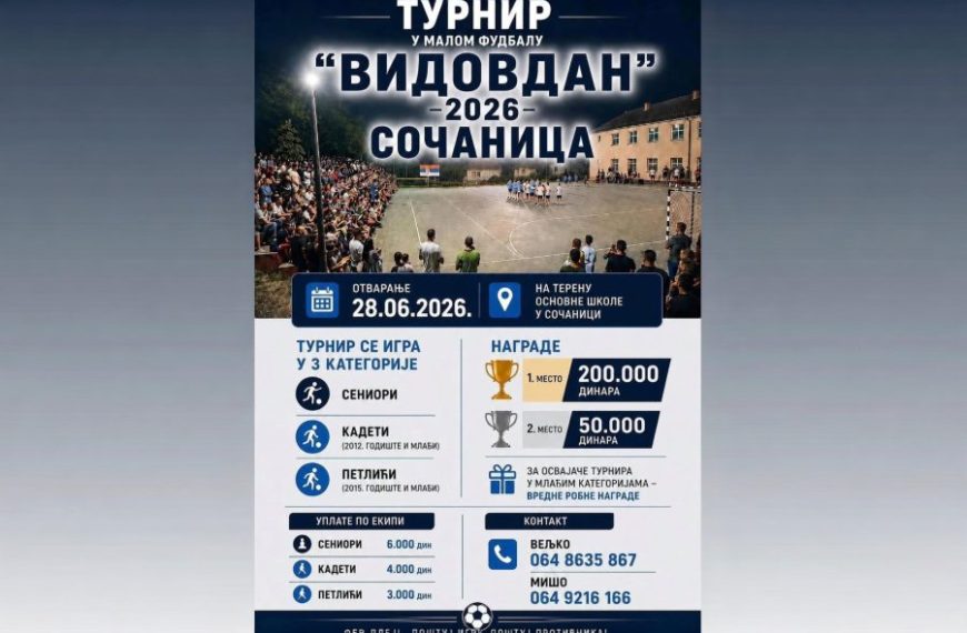 Turnir u malom fudbalu 28. juna u Sočanici
